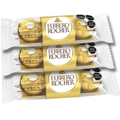 C03: Paquete de chocolates Ferrero Rocher de 3 unidades (avellana y chocolate).