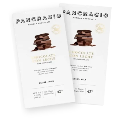 C06: Tableta de chocolate artesanal Pancracio de chocolate con leche 42% cacao.