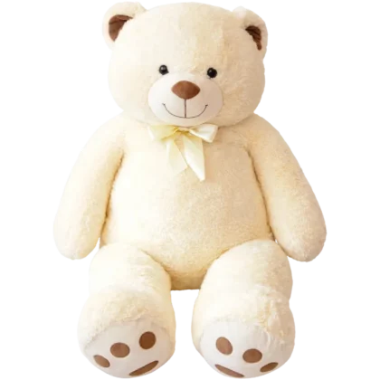 C13: Oso de peluche gigante color crema con lazo de raso color beige.