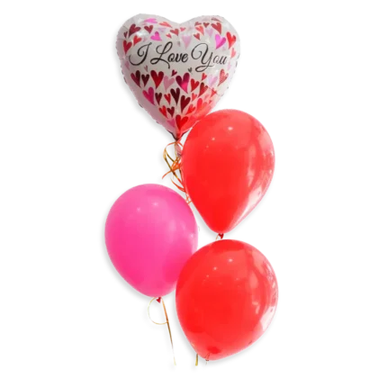 C15: Set de globos de San Valentín rojos y rosados con globo metálico central "I Love You".