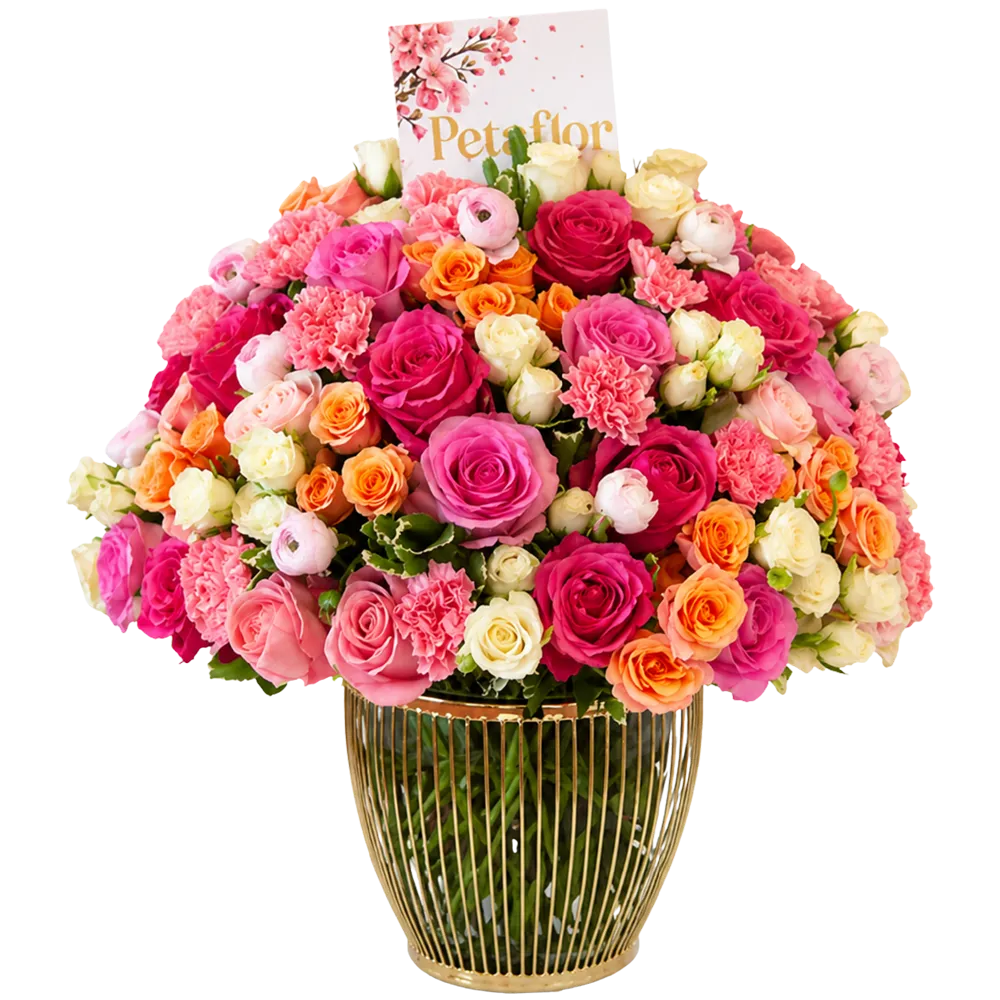AR06 - Arreglo de Agua Soporte Dorado con Rosas
