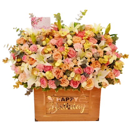B02 - Baúl de Madera con Composición Floral Variada Personalizado