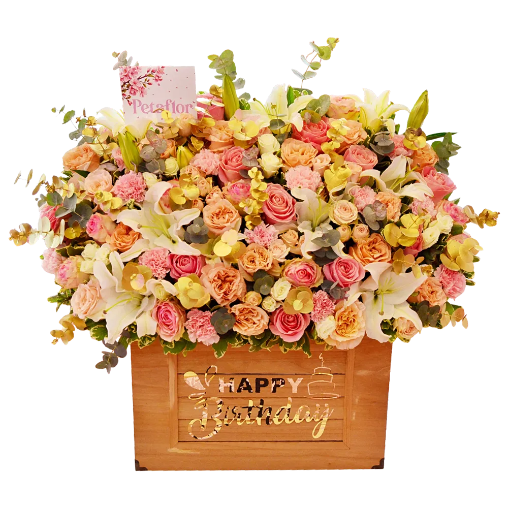 B02 - Baúl de Madera con Composición Floral Variada Personalizado
