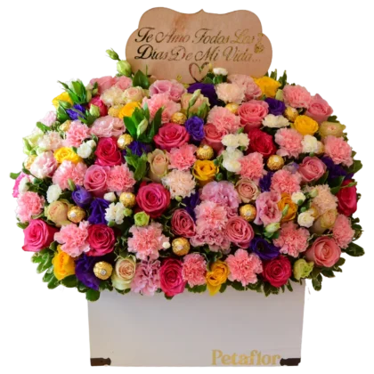 B03 - Baúl de Madera con Rosas, Ferrero Rocher y Pizarra