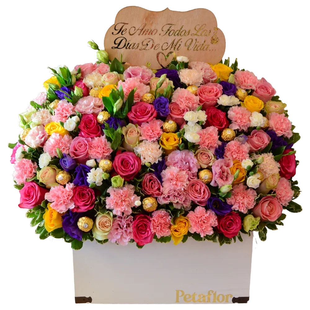 B03 - Baúl de Madera con Rosas, Ferrero Rocher y Pizarra