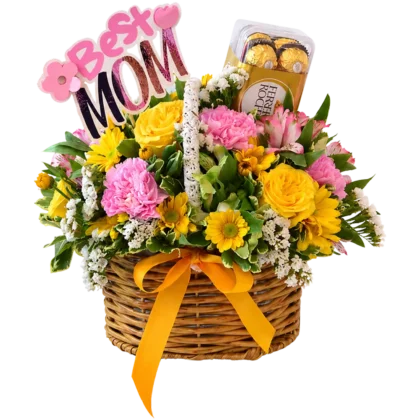 C01 - Canasta de Rosas, Astromelias, Claveles con Chocolates