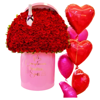 EX06 - Flower Box Alta 150 Rosas con Moët Rosada