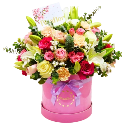 FB01 - Flower Box Lilium, Rosas, Claveles y Mini Rosas