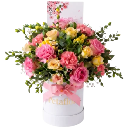 MF02 - Mini Flower Box Flores Variadas (Rosas, Mini Rosas y Claveles)