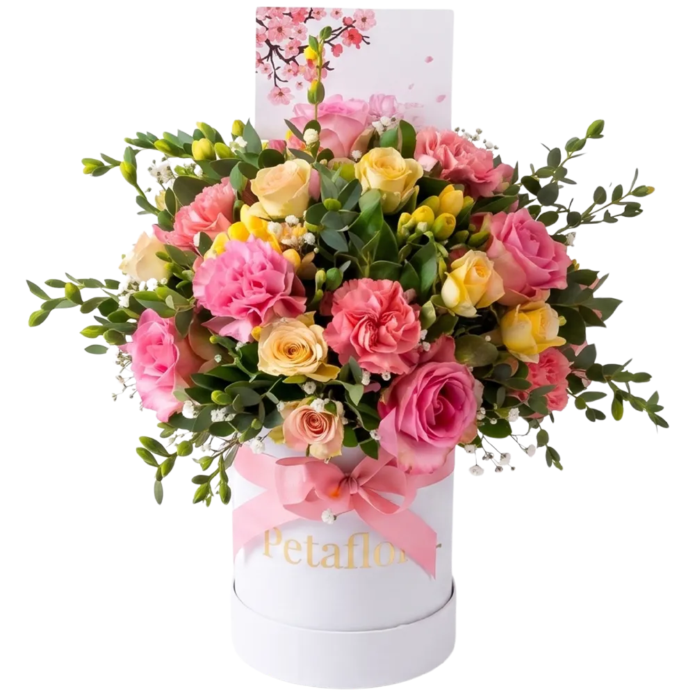MF02 - Mini Flower Box Flores Variadas (Rosas, Mini Rosas y Claveles)