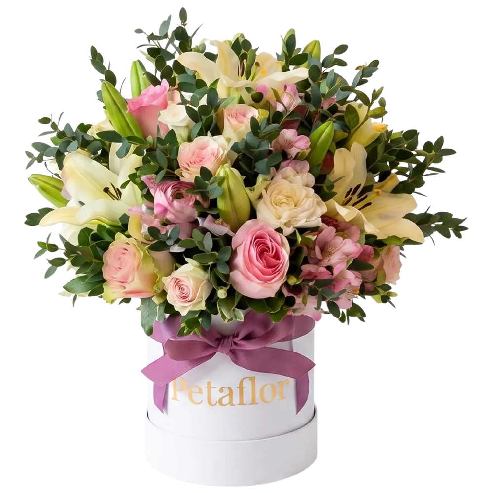 MF03 - Mini Flower Box Flores Variadas (Lilium, Rosas, Mini Rosas y Claveles)