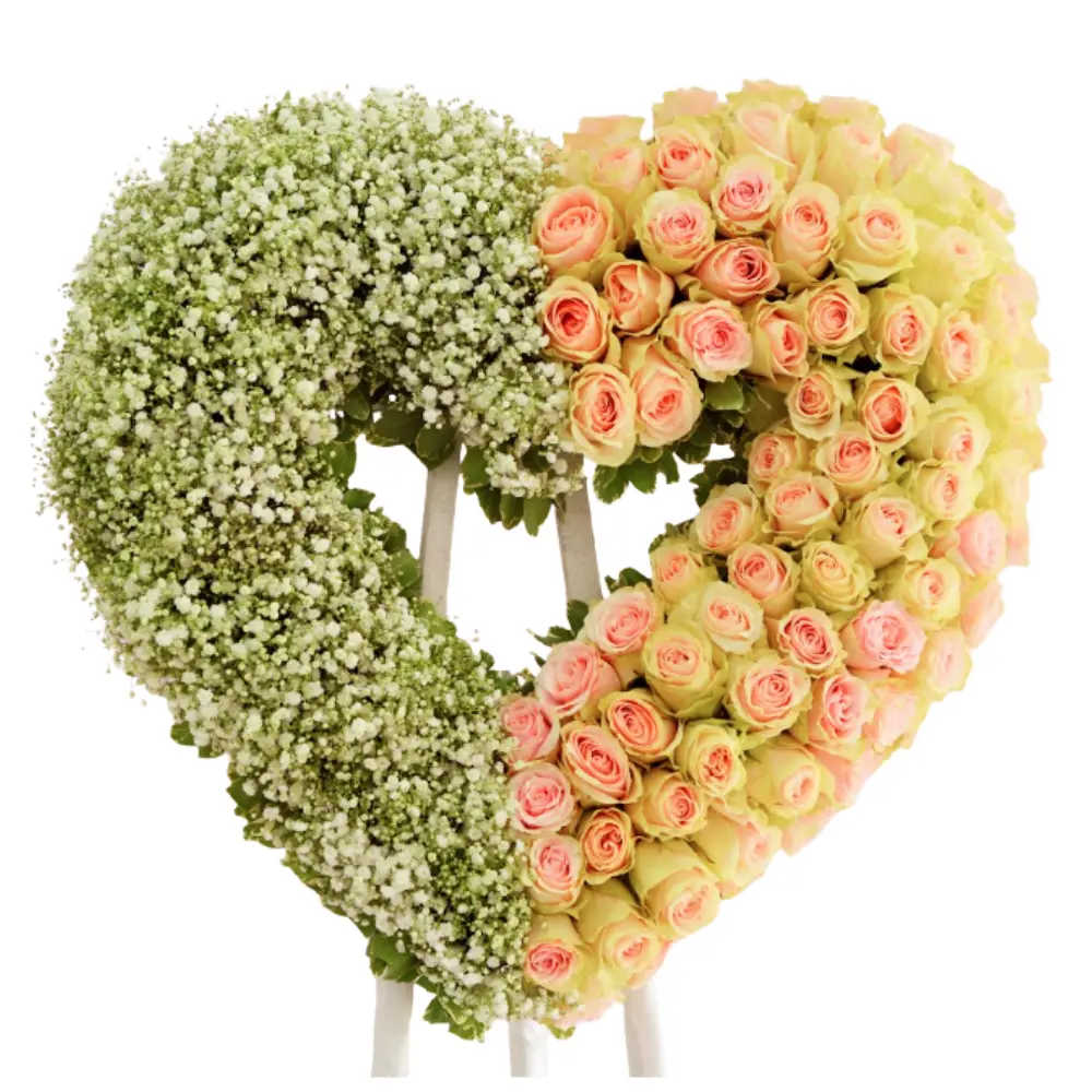 CF11 - Arreglo floral fúnebre con forma de corazón dividido