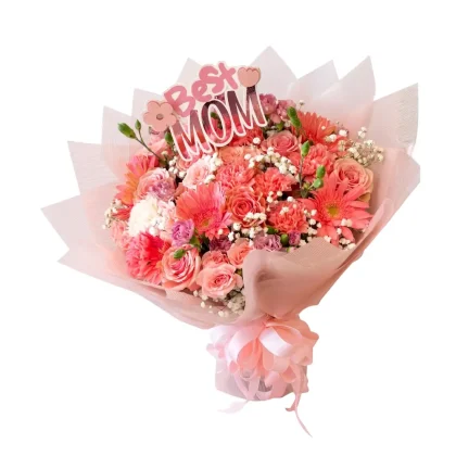 R08 - Ramo de rosas y flores variadas en tonos rosados